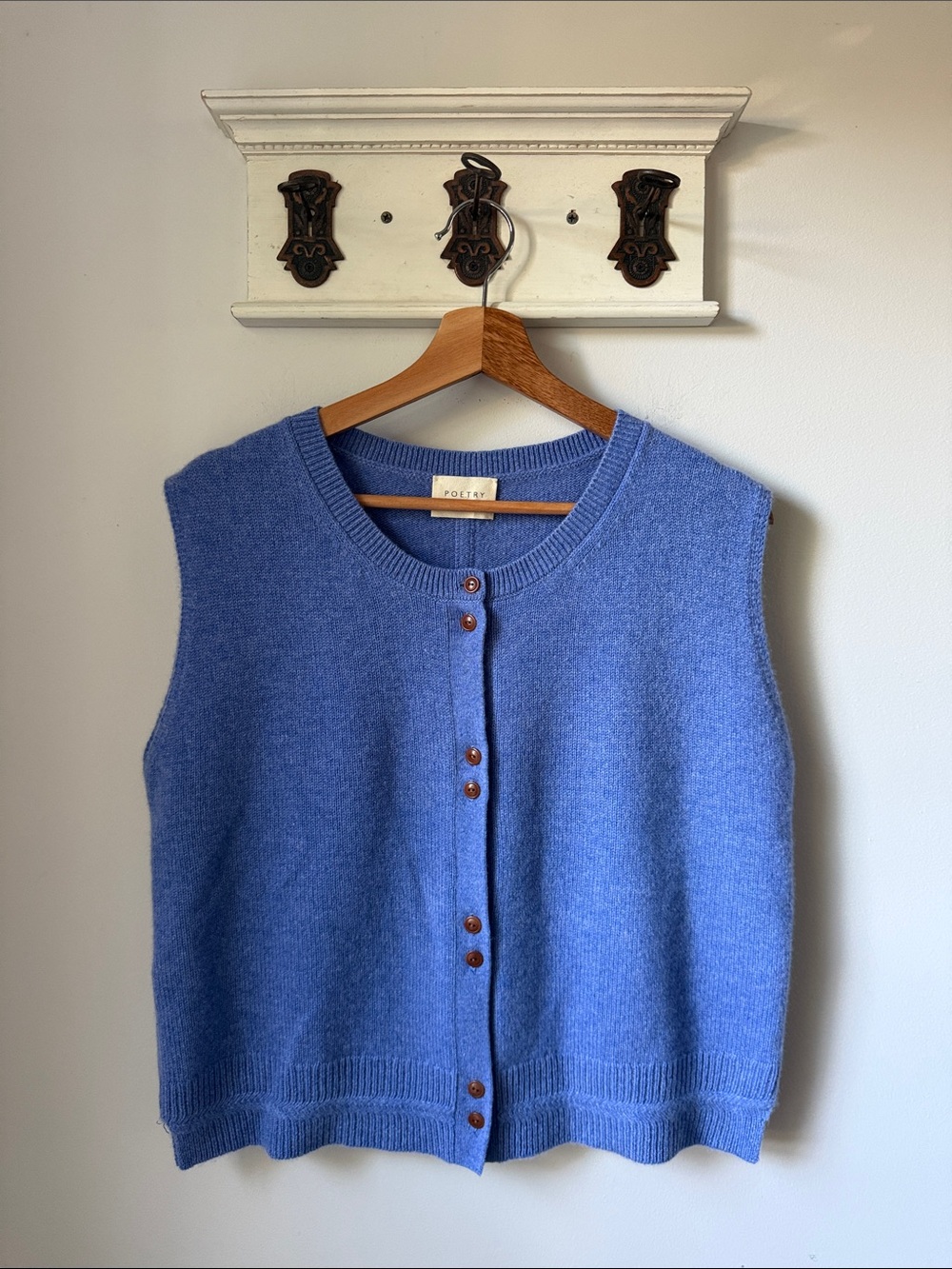 Poetry Cashmere Button Front Vest Periwinkle Blue Luxurious Sleeveless Sweater